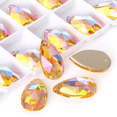 Light Topaz Shimmer Drop Shape High Quality Glass Sew-on Rhinestones WholesaleRhinestone